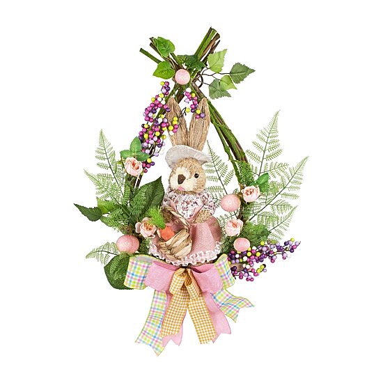 Northlight 22" Flower Bunny Moss Vines Unlit Wreath