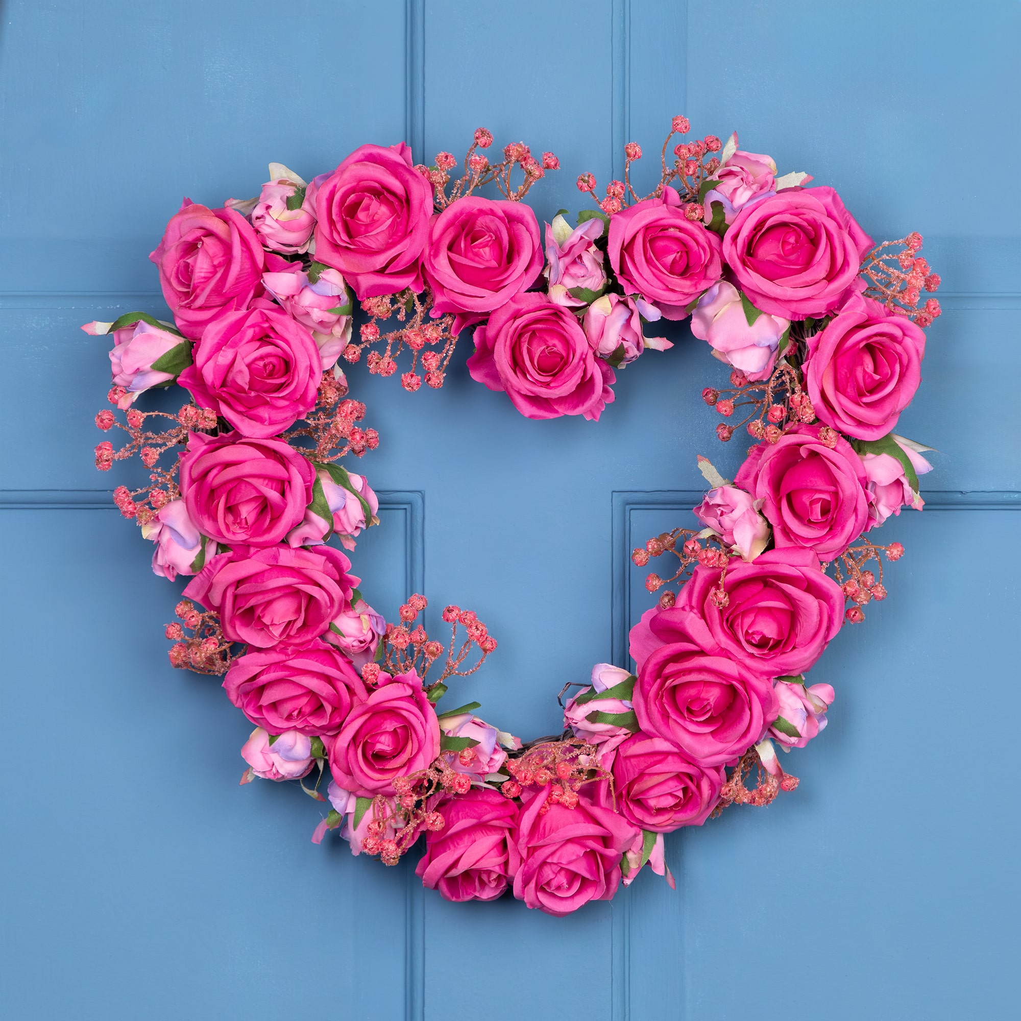 Northlight 16" Blooming Rose Buds Artificial Heart Shaped Wreath
