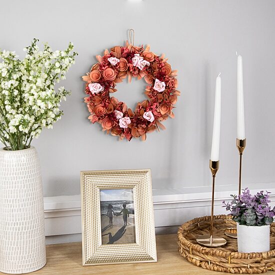 Northlight 12" Silk Roses And Wooden Flowers Artificial Unlit Wreath