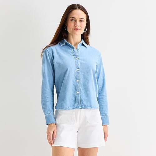Liz Claiborne Womens Fitted Long Sleeve Regular Fit Button-Down Shirt, Large, Blue