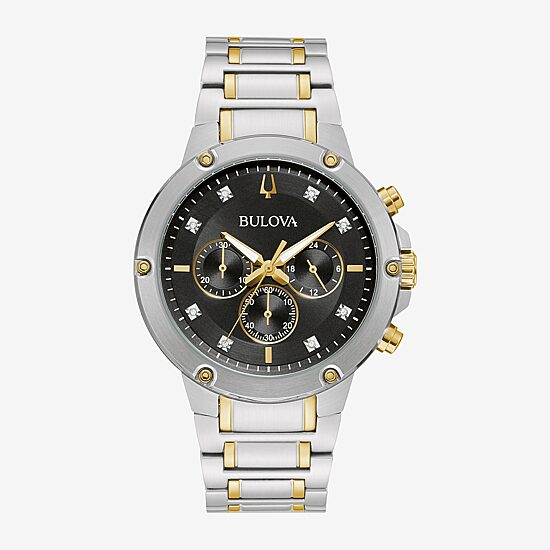 Bulova Mens Chronograph Diamond Accent Two Tone Stainless Steel Bracelet Watch 98d159