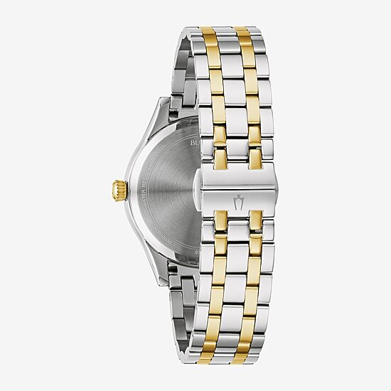 Bulova Womens Two Tone Stainless Steel Leather Bracelet Watch 98p201