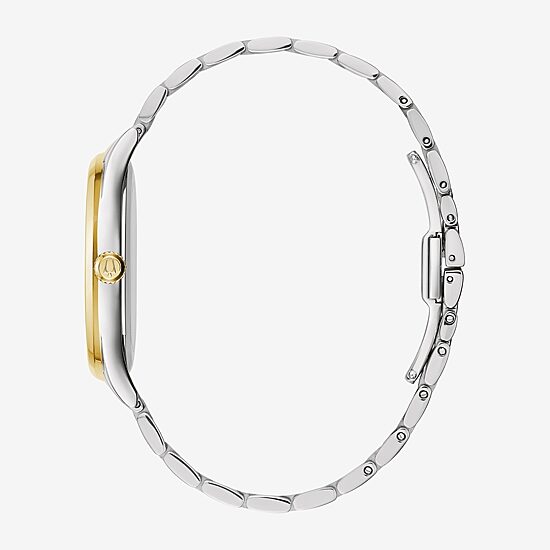 Bulova Womens Two Tone Stainless Steel Leather Bracelet Watch 98p201