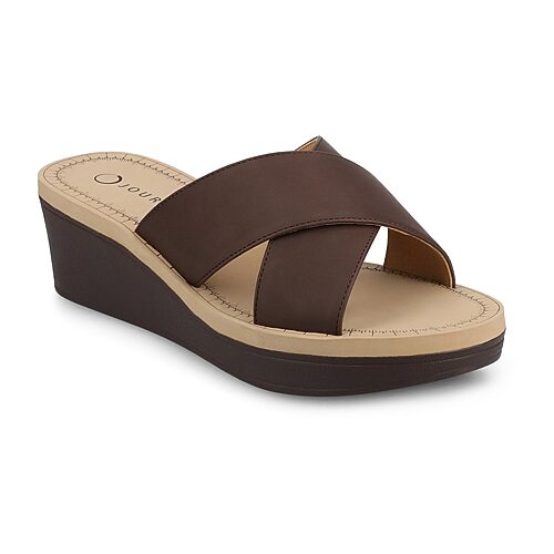 Journee Collection Womens Biara Wedge Sandals, 6 Medium, Brown