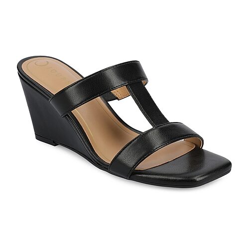 Journee Collection Womens Clodie Wedge Sandals, 12 Medium, Black