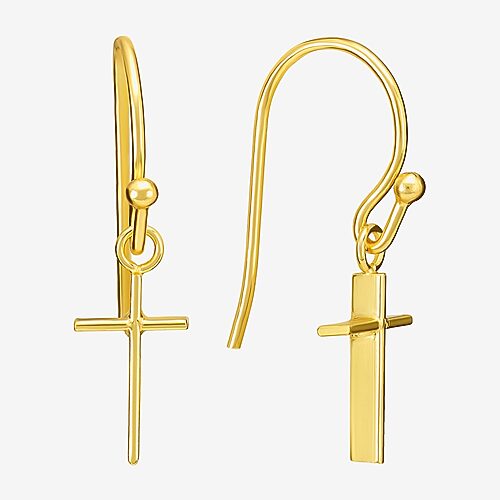 Silver Treasures Womens 14K Gold Over Silver Cross Drop Earrings, One Size, No Clr
