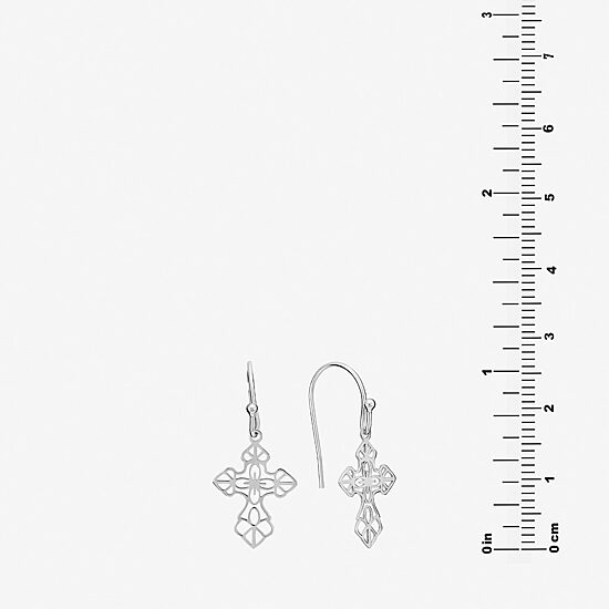 Silver Treasures Womens Sterling Silver Cross Drop Earrings