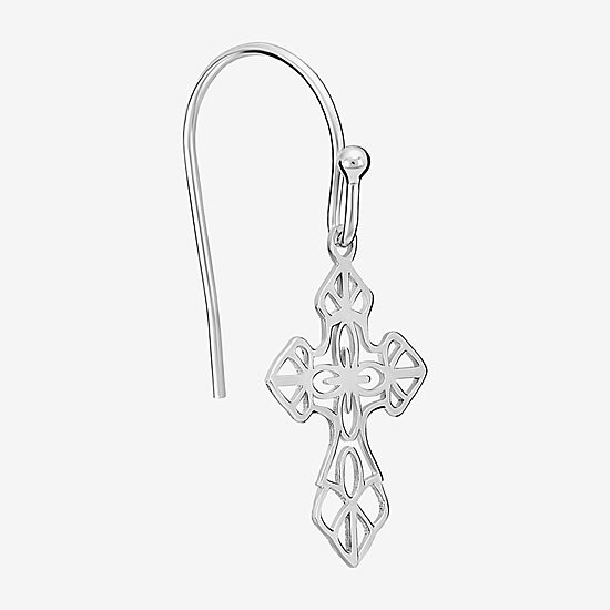 Silver Treasures Womens Sterling Silver Cross Drop Earrings