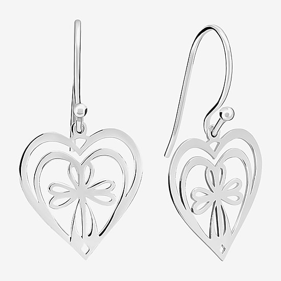 Silver Treasures Womens Sterling Silver Cross Heart Drop Earrings