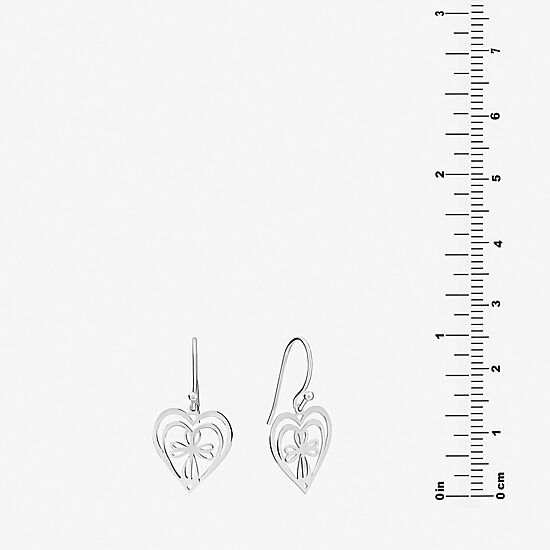 Silver Treasures Womens Sterling Silver Cross Heart Drop Earrings
