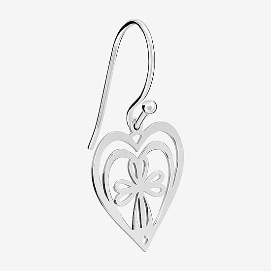 Silver Treasures Womens Sterling Silver Cross Heart Drop Earrings