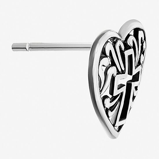 Silver Treasures Sterling Silver 10.4mm Cross Heart Stud Earrings