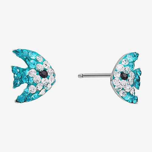 Silver Treasures Fish Multi Color Crystal Sterling Silver 8.6mm Stud Earrings, One Size, No Clr