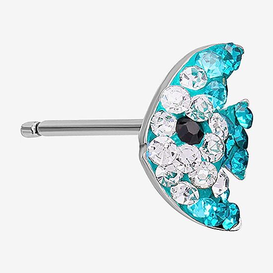 Silver Treasures Fish Multi Color Crystal Sterling Silver 8.6mm Stud Earrings