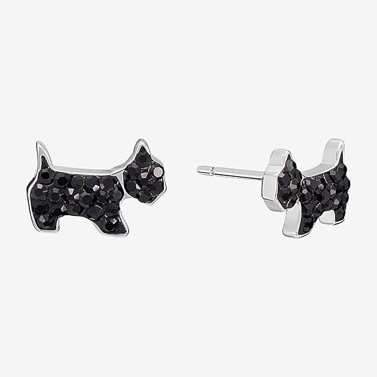 Silver Treasures Dog Black Crystal Sterling Silver 6.1mm Stud Earrings