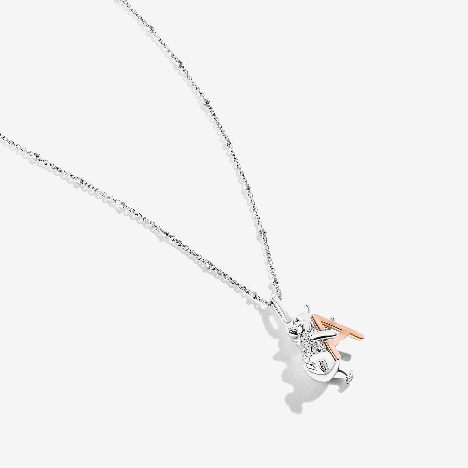 Disney Jewels Collection Initial "A" Womens Diamond Accent Natural White 14K Rose Gold Over Silver Sterling 16 Inch Pendant Necklace