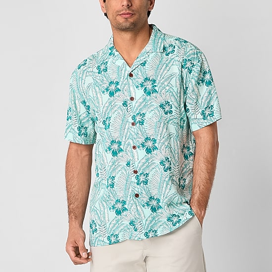 St. John's Bay Button-Down Mens Short Sleeve Breathable Camp Shirt