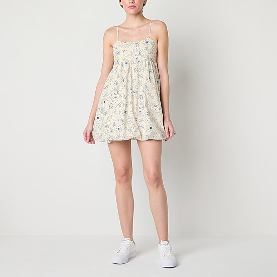 Arizona Bubble Hem Womens Juniors Square Neck Sleeveless Fit + Flare Dress