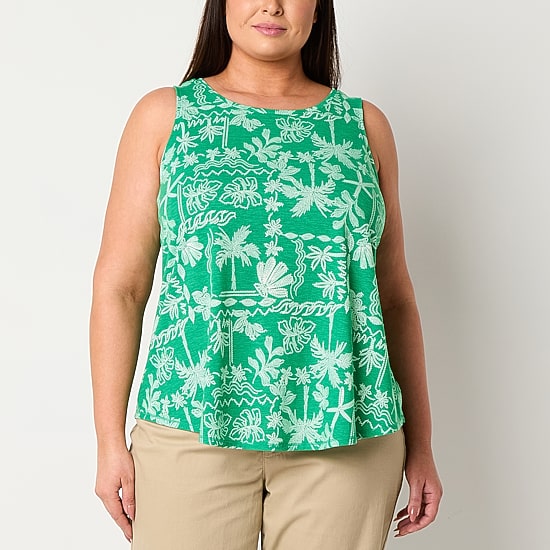 St. John's Bay Womens Plus Scoop Neck Sleeveless Tank Top