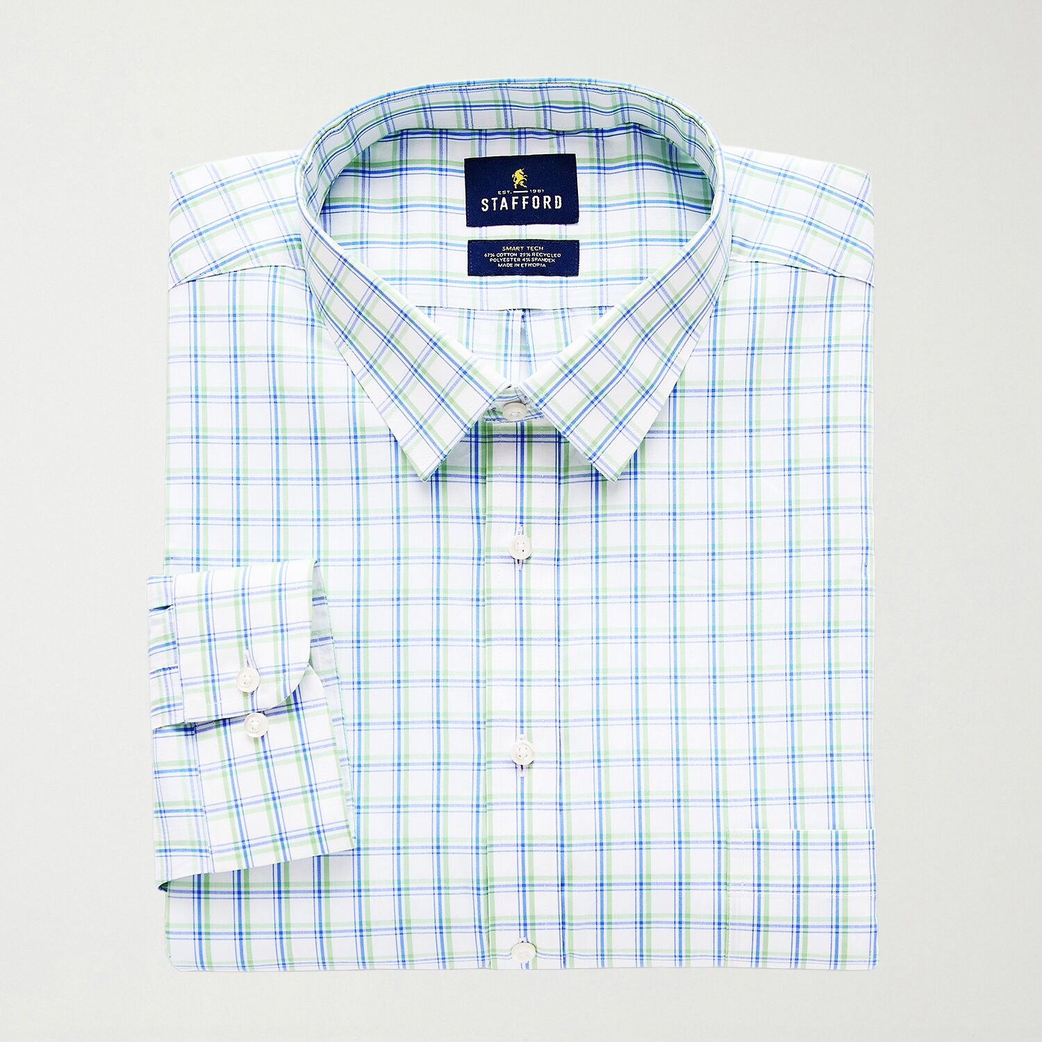Stafford Smart Tech Big And Tall Mens Regular Fit STRETCH FABRIC Wrinkle Free Long Sleeve Dress Shirt