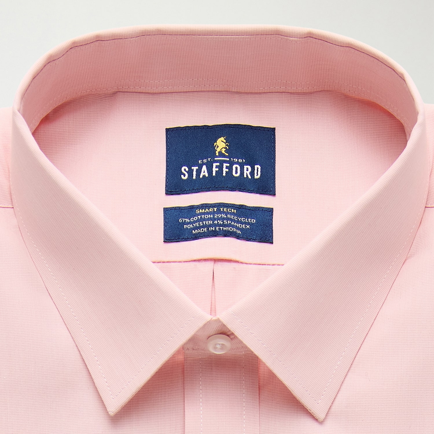 Stafford Smart Tech Big And Tall Mens Regular Fit Stretch Fabric Wrinkle Free Long Sleeve Dress Shirt