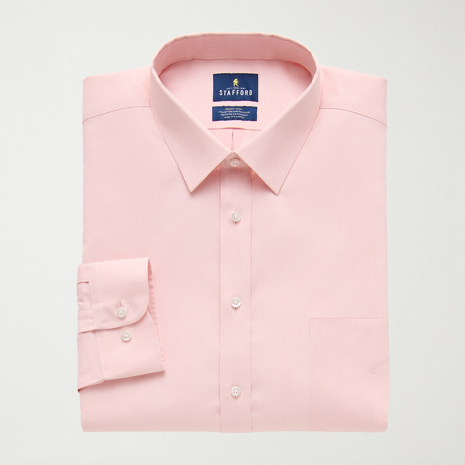 Stafford Smart Tech Big And Tall Mens Regular Fit Stretch Fabric Wrinkle Free Long Sleeve Dress Shirt