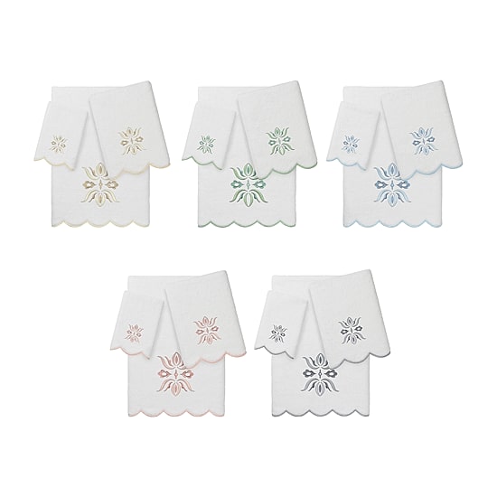Linum Home Textiles Flower Crest Scallop 3-pc. Quick Dry Bath Towel Set
