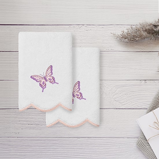 Linum Home Textiles Britney Scallop 2-pc. Embellished Fingertip Towel