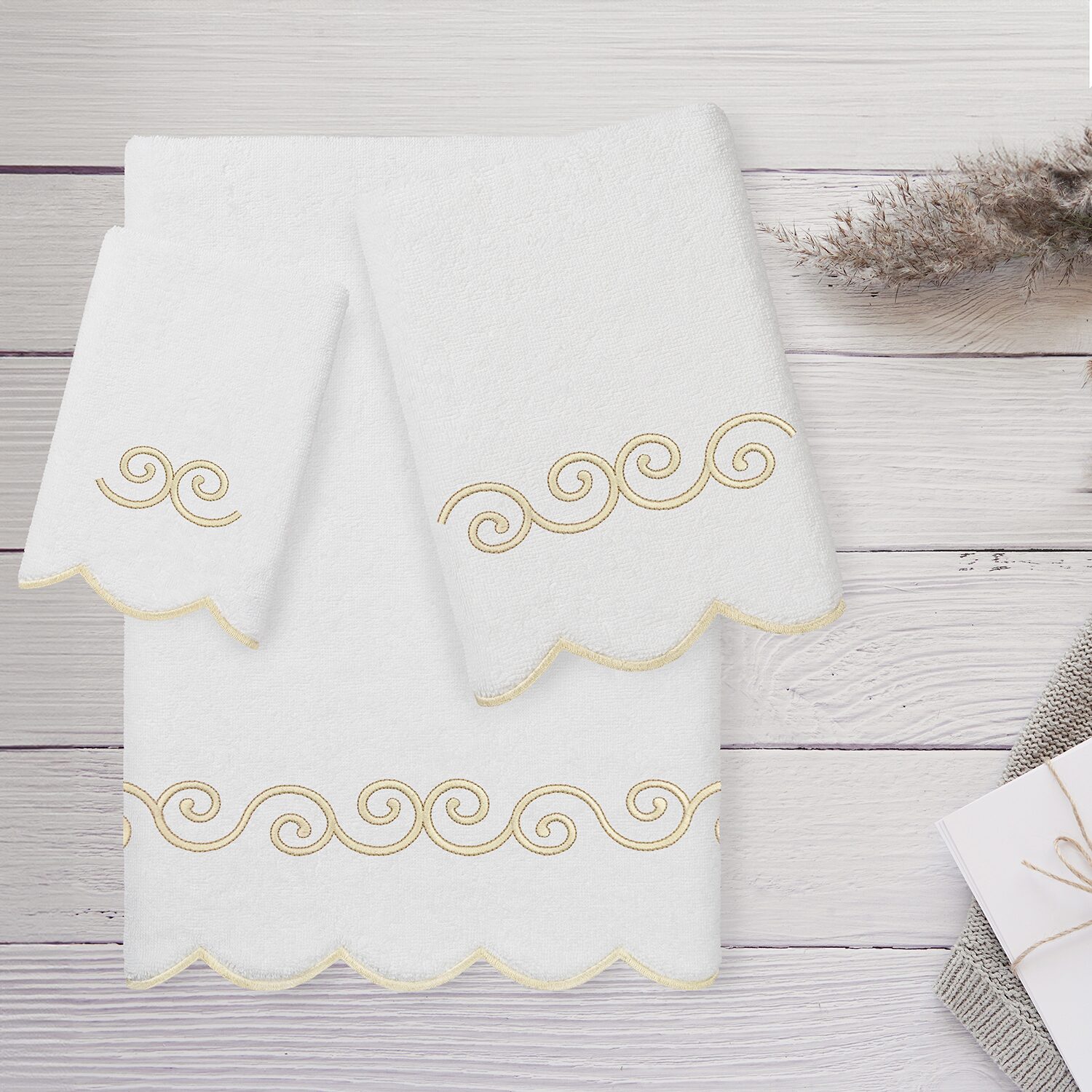 Linum Home Textiles Symmetra Scallop 3-pc. Quick Dry Bath Towel Set