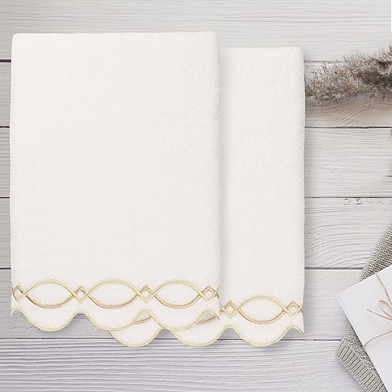 Linum Home Textiles Diamond Chain Scallop 2-pc. Quick Dry Bath Towel Set