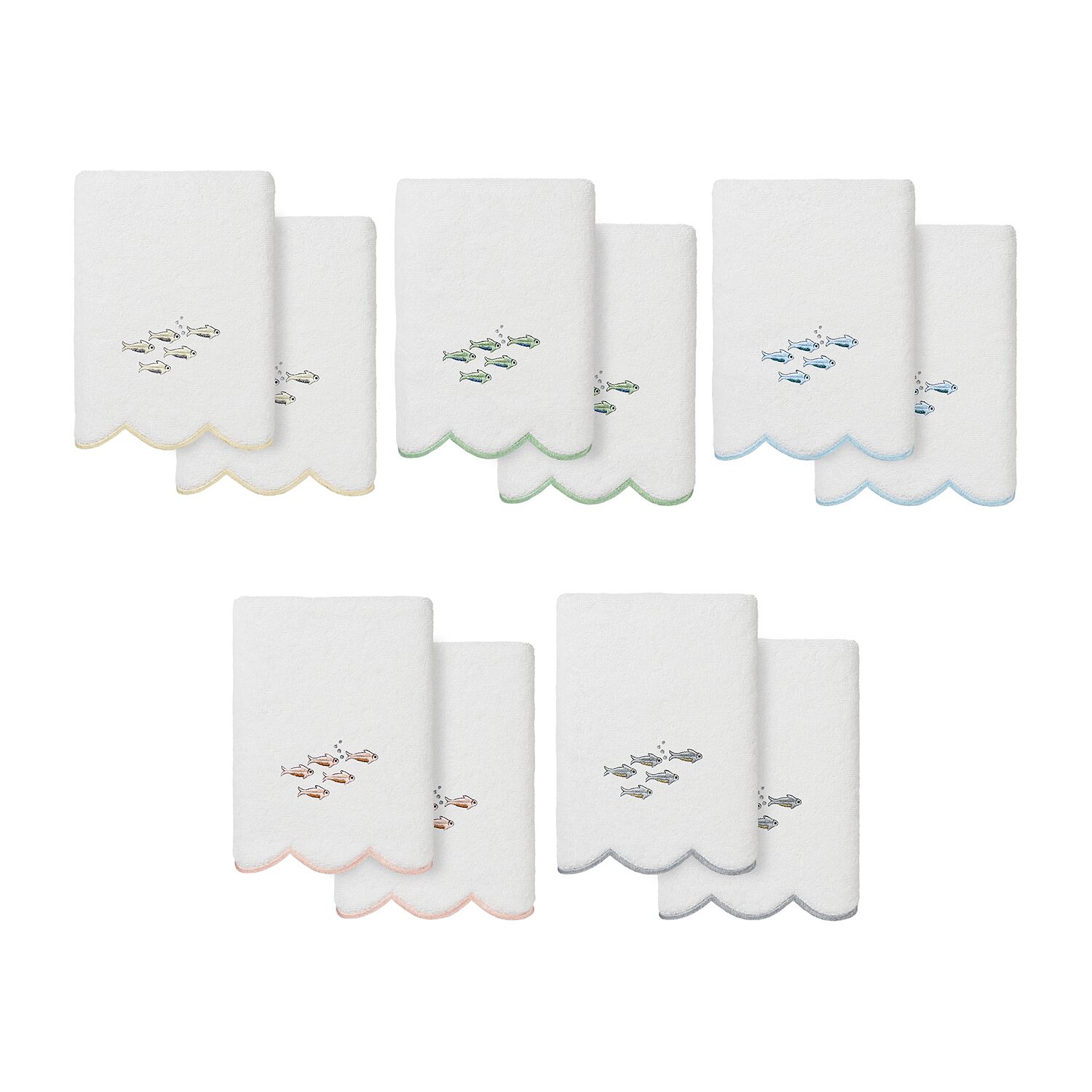Linum Home Textiles Fish School Scallop 2-pc. Embellished Hand Towel