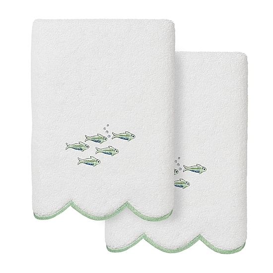 Linum Home Textiles Fish School Scallop 2-pc. Embellished Hand Towel