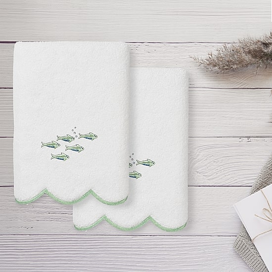 Linum Home Textiles Fish School Scallop 2-pc. Embellished Hand Towel
