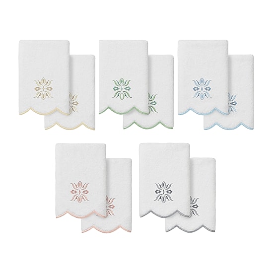 Linum Home Textiles Flower Crest Scallop 2-pc. Embellished Fingertip Towel