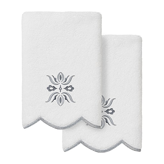 Linum Home Textiles Flower Crest Scallop 2-pc. Embellished Fingertip Towel