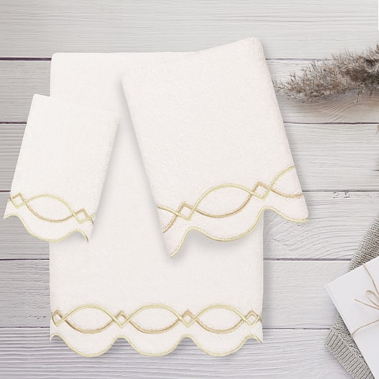 Linum Home Textiles Diamond Chain Scallop 3-pc. Quick Dry Bath Towel Set