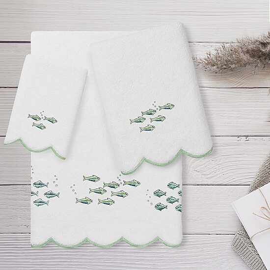 Linum Home Textiles Fish School Scallop 3-pc. Quick Dry Bath Towel Set