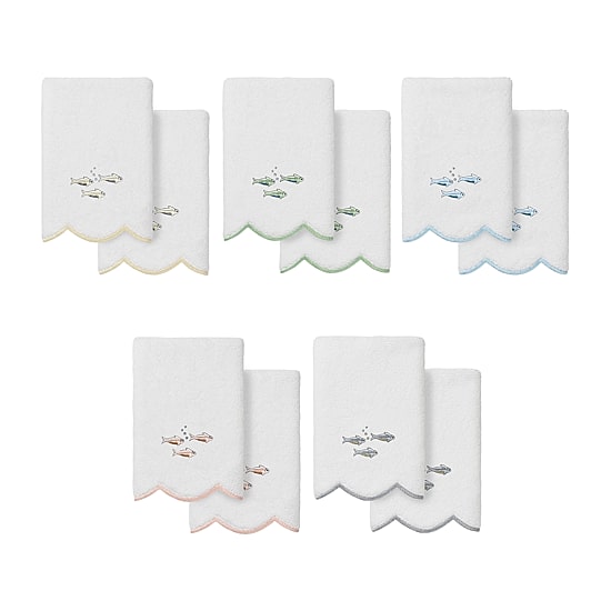 Linum Home Textiles Fish School Scallop 2-pc. Embellished Fingertip Towel
