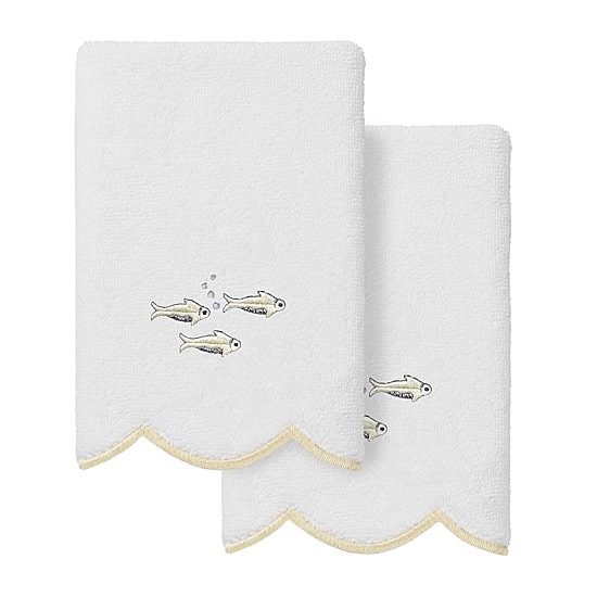 Linum Home Textiles Fish School Scallop 2-pc. Embellished Fingertip Towel