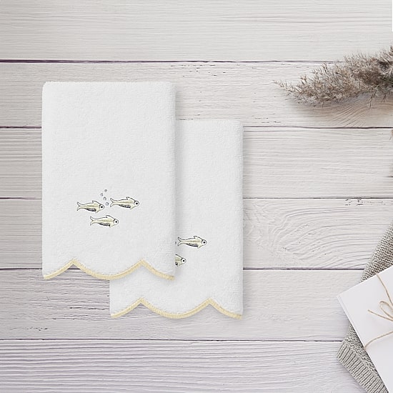 Linum Home Textiles Fish School Scallop 2-pc. Embellished Fingertip Towel