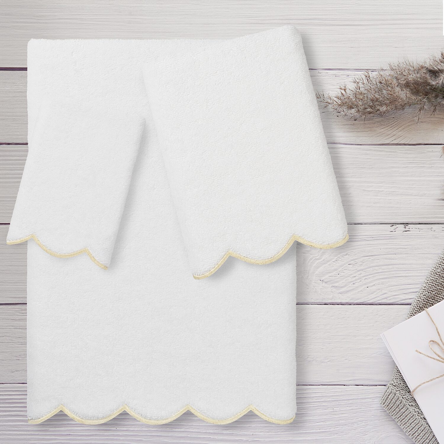 Linum Home Textiles Adornia Scallop 3-pc. Quick Dry Bath Towel Set