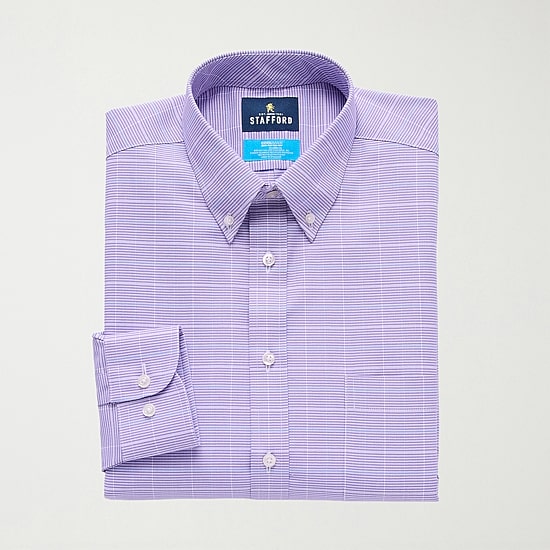 Stafford Coolmax All Season Ecomade Oxford Mens Regular Fit Stretch Fabric Wrinkle Free Long Sleeve Dress Shirt