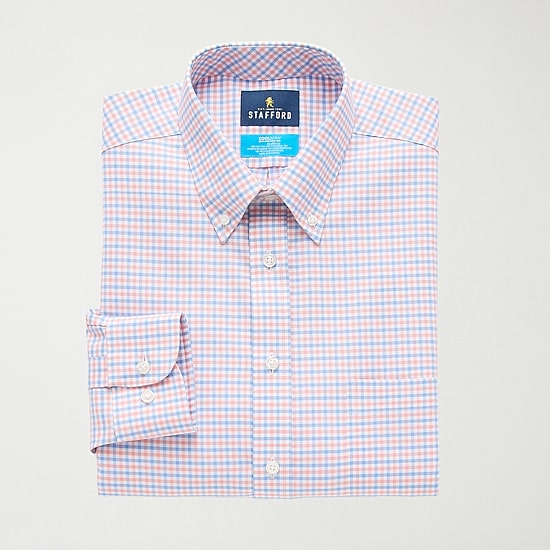 Stafford Coolmax All Season Ecomade Oxford Mens Regular Fit Stretch Fabric Wrinkle Free Long Sleeve Dress Shirt