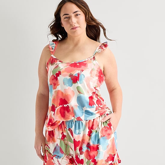Ambrielle Womens Square Neck Sleeveless 2-pc. Plus Cami Pajama Set