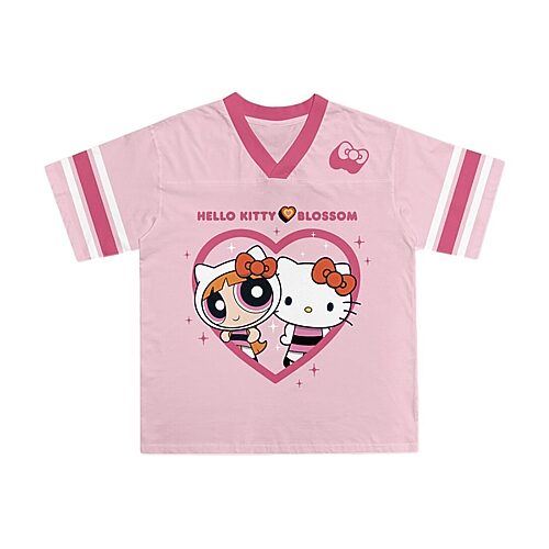 Jersey Little & Big Kid Girls V Neck Hello Kitty Powerpuff Girls Short Sleeve Jersey, Xx-small (4-5), Pink