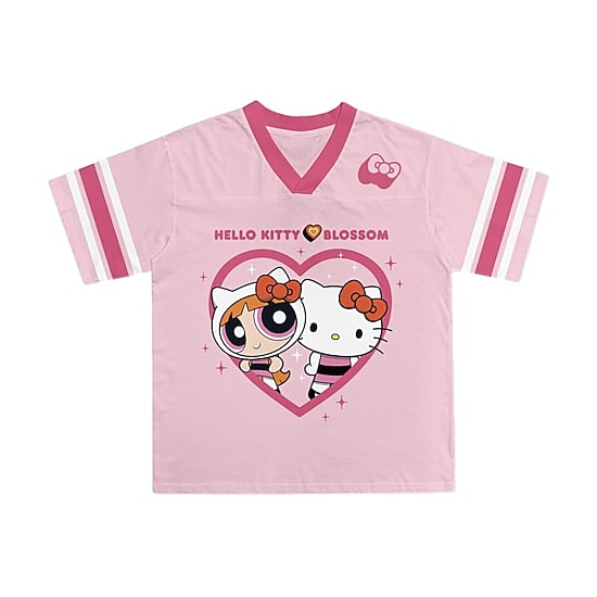 Jersey Little & Big Kid Girls V Neck Hello Kitty Powerpuff Girls Short Sleeve Jersey