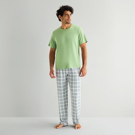 RESTWELL Mens Crew Neck Short Sleeve 2-pc. Pajama Set