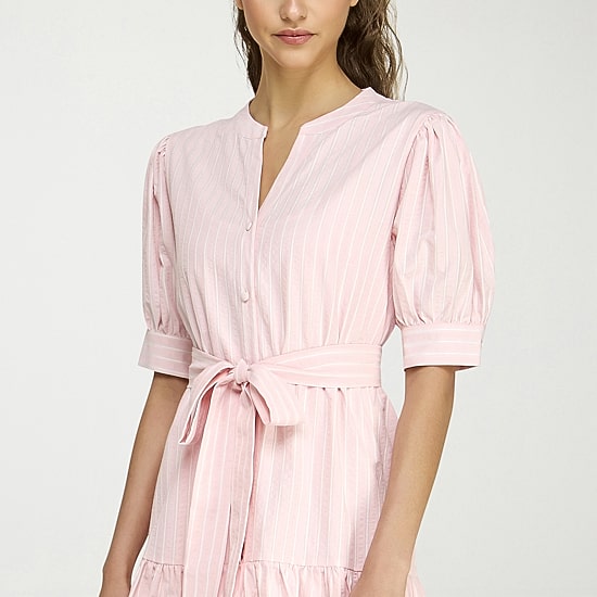 belle vie Womens Elbow Sleeve Striped Shirt Dress
