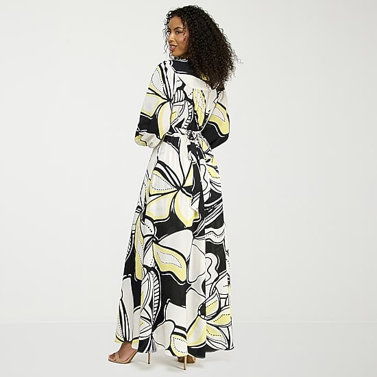 Premier Amour Womens High-Low V Neck Long Sleeve Puffed Maxi Dress