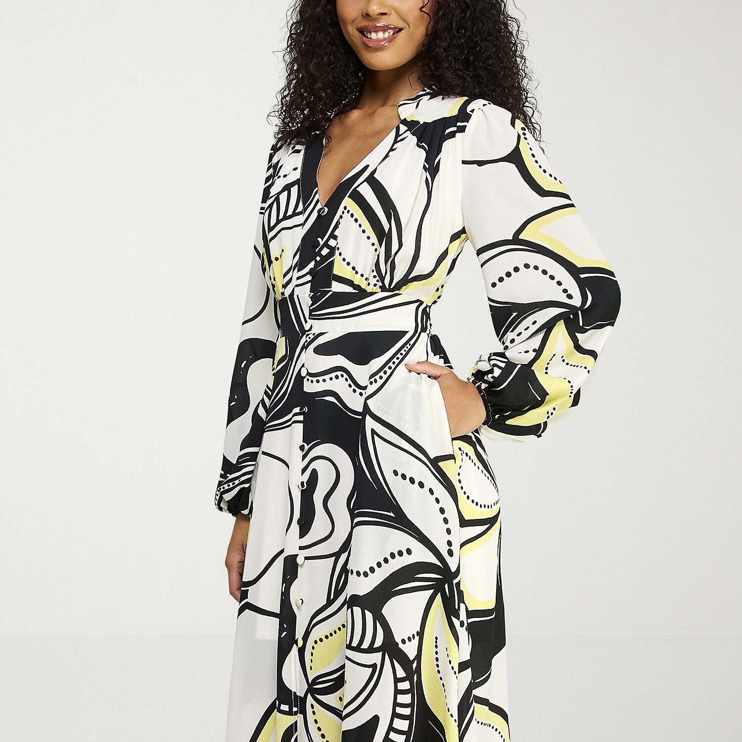 Premier Amour Womens High-Low V Neck Long Sleeve Puffed Maxi Dress